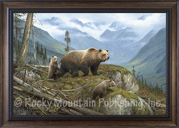 Griz Country Hayden Lambson Framed Giclee Mother Grizzly and two Cubs